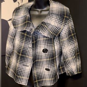 Plaid Wool Blend Cropped Jacket Blazer Size M